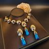 Embossed texture flowers, freshwater pearls, flower stamens, blue-purple natural stone pendants, stud earrings, necklaces, women