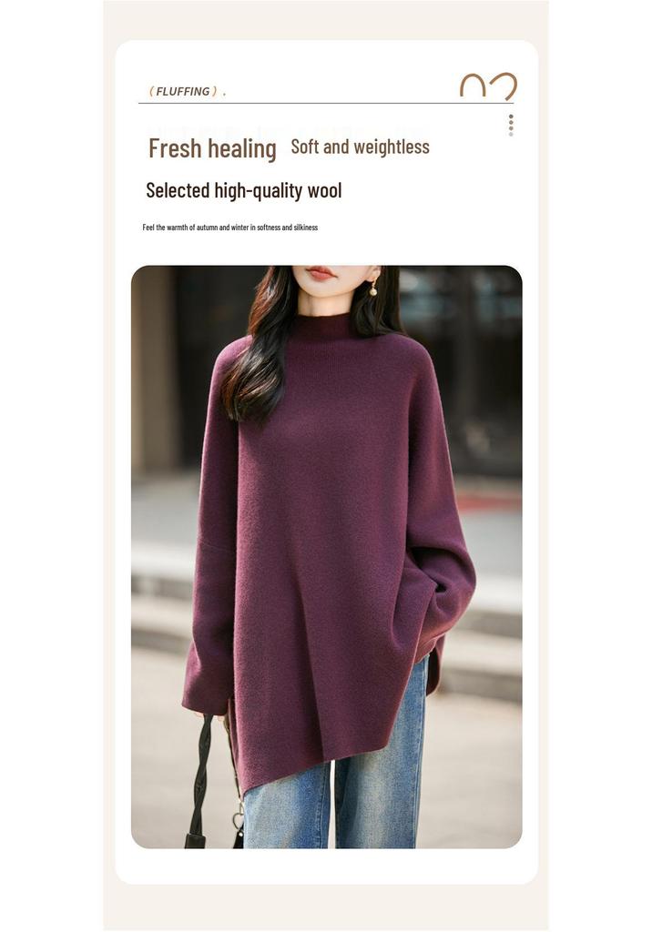 Women's 100% Wool High Neck Shawl Cape Sweater - Loose Fit, Cozy Autumn/Winter Pullover
