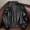 New Mens Genuine Leather Jacket Slim Fit Short Coat Yellow Calfskin Stand Collar Casual Outerwear