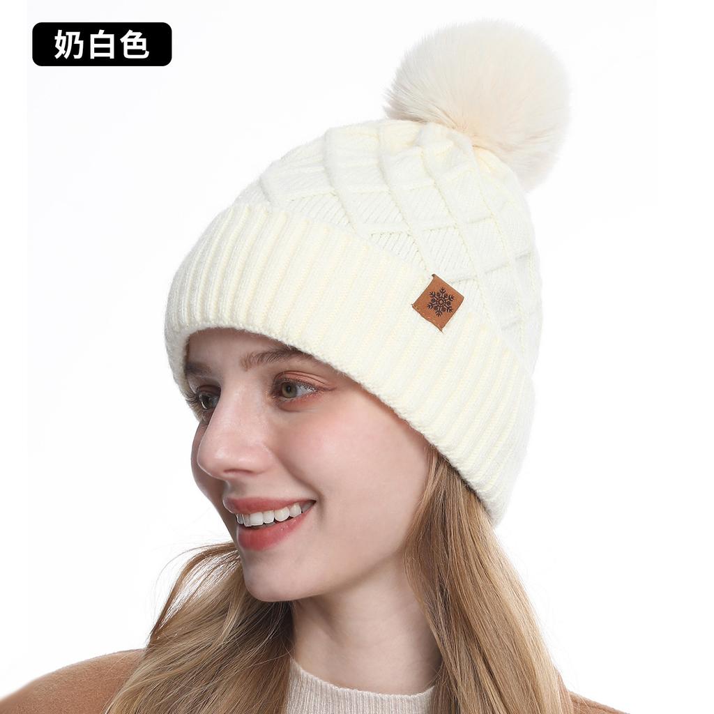 Knitted Hat Gloves Scarf Women's Winter Warm Double Layer Fleece Outdoor Riding Ear Protector Wool, Knitted Hat