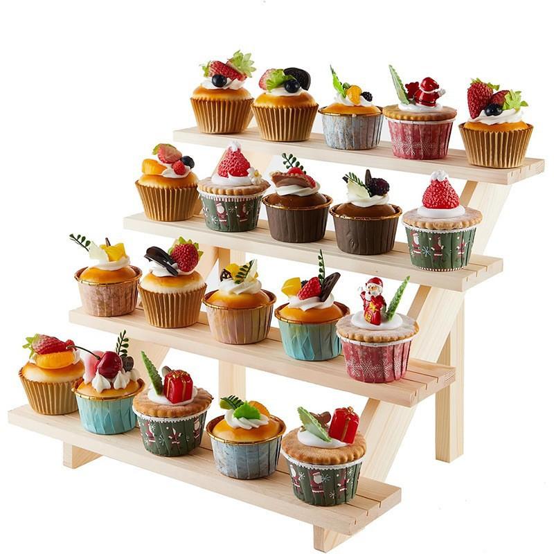 4 Floor Solid Wood Ladder Multi-Purpose Display Rack Jewelry Hand-Figure Potted Foldable Plant Display Rack Multi-Layer