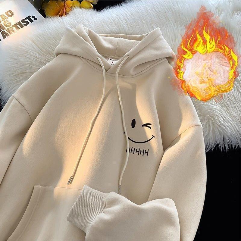 Women's Smiling Face Funny Fashion Couple Hooded Sweater American Heavyweight Loose Thickened Cashmere Boys' Hoodie Pullover Top