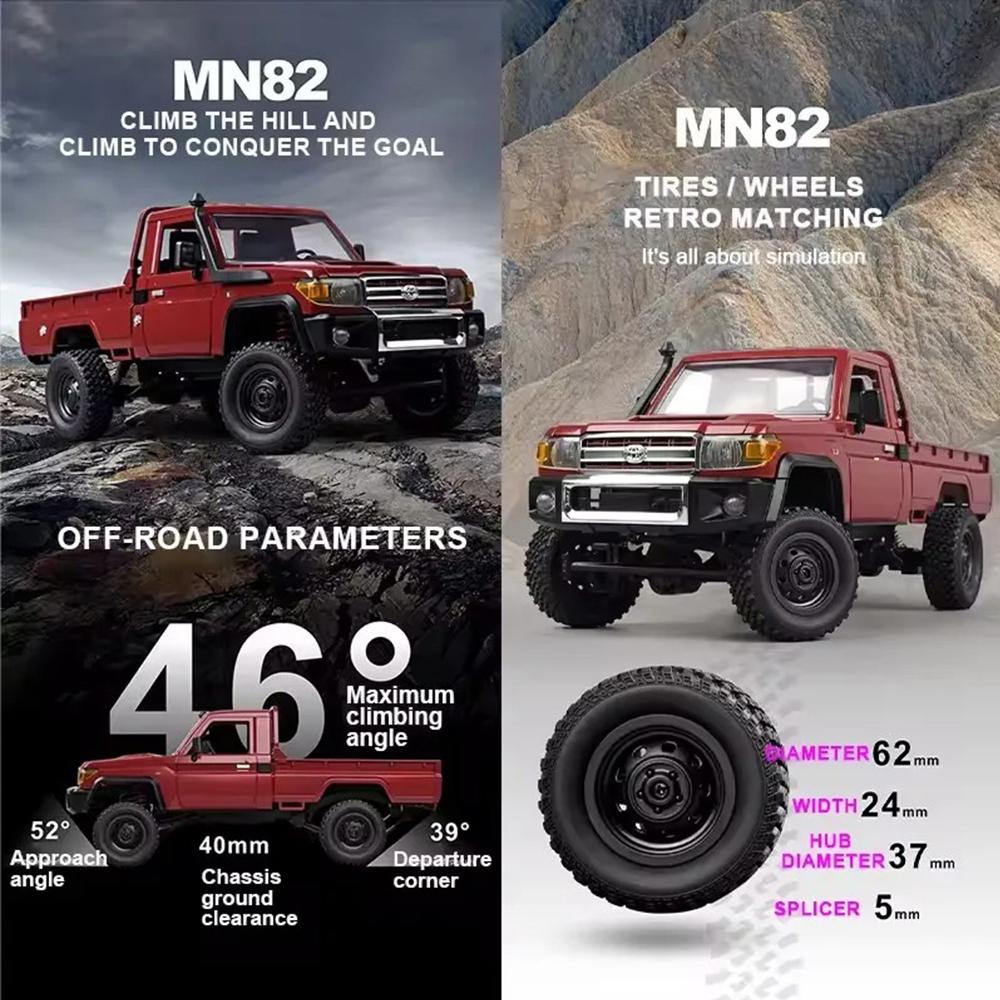 MN82 1:12 Scale Retro 4WD RC Pickup Truck with LED Lights Professional Remote Control Model