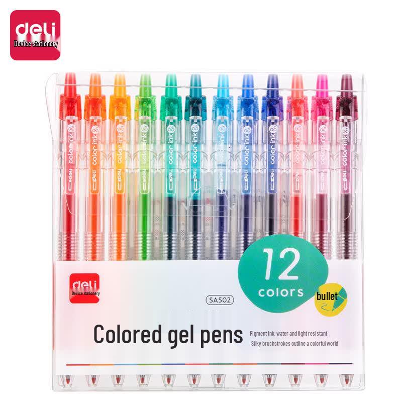 Deli SA502 12-Color Retractable Gel Pen Set