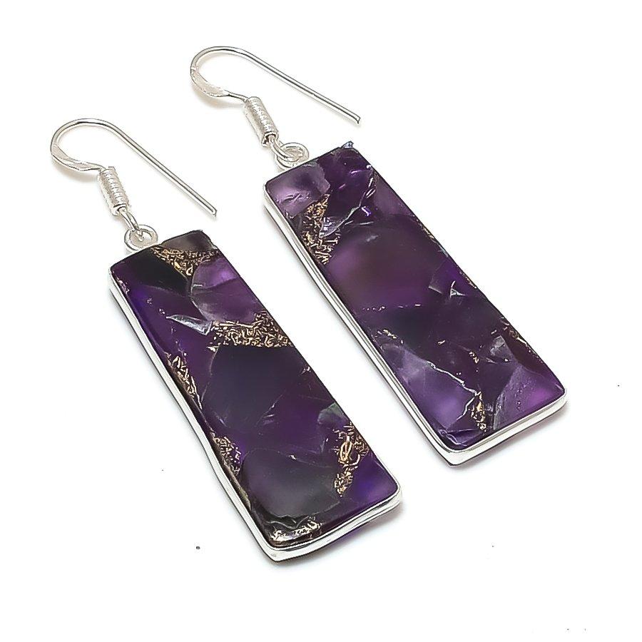 Натуральный медно-аметистовый драгоценный камень 925 пробы Стерлинговое серебро Украшение Серьга 2,25  AE-12237