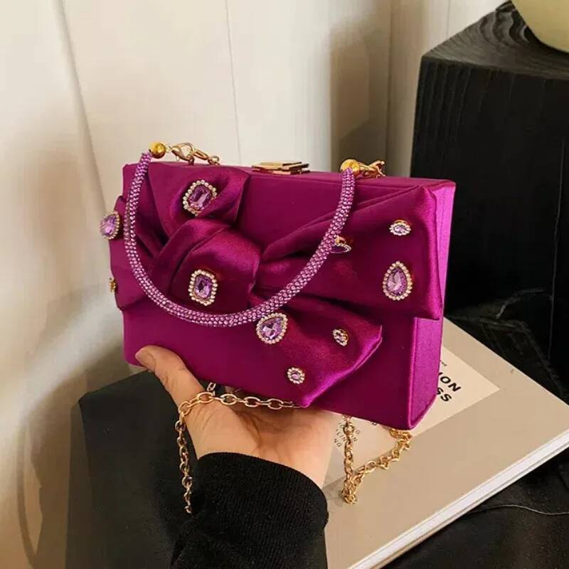 Exquisite Bow Tie Top Handle Party Box Clutch Fashion Purses And Handbags For Women Designer Evening Bag Chain Shoulder Bag
