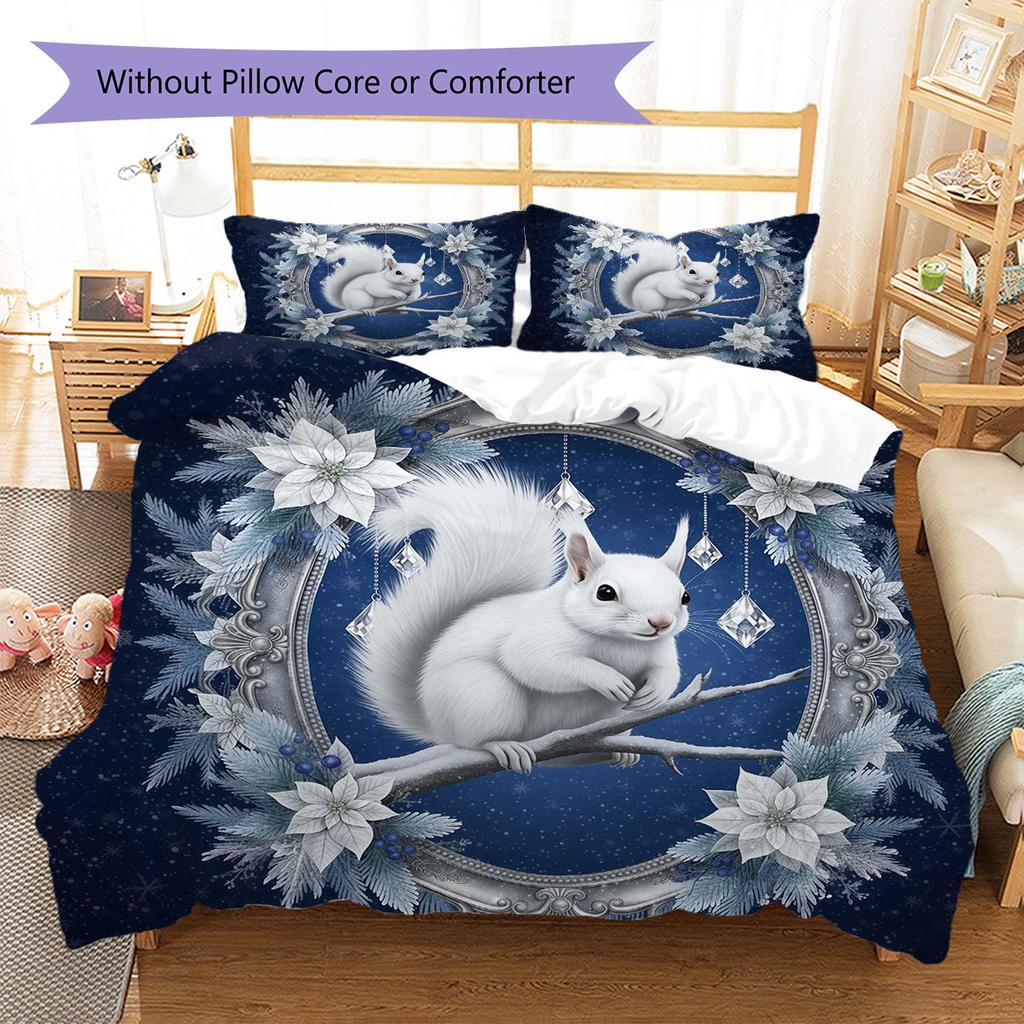 WinterLoveAnimals Pattern Bedding Quilt Set Quilt Cover Pillowcase Home Decoration Birthday Gift (1 * duvet cover + 2 * pillowcase, without core)
