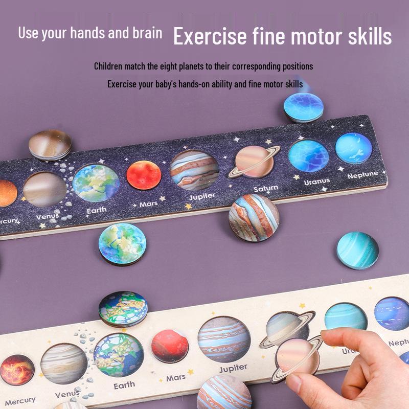 Cross-border Wooden Solar System Puzzle: Educational Planet Earth Matching Board Game for Children