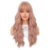 Pink Brown Long Curled Hair Wig Women's Bang Big Wave Natural Full