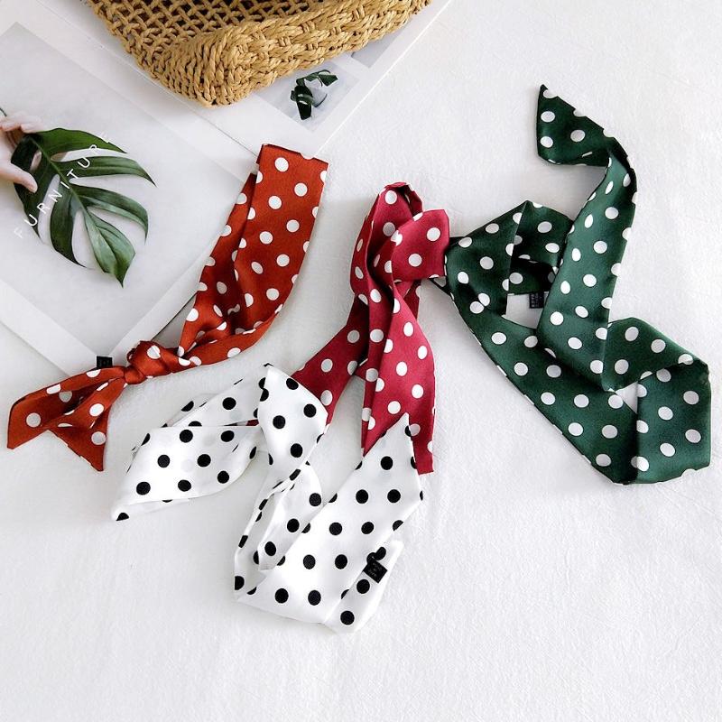 Fashion Dot Ribbon Silk Scarf Women Thin Neck Scarves Lady Small Shawls Narrow Female Neckerchief Dress Accessories
