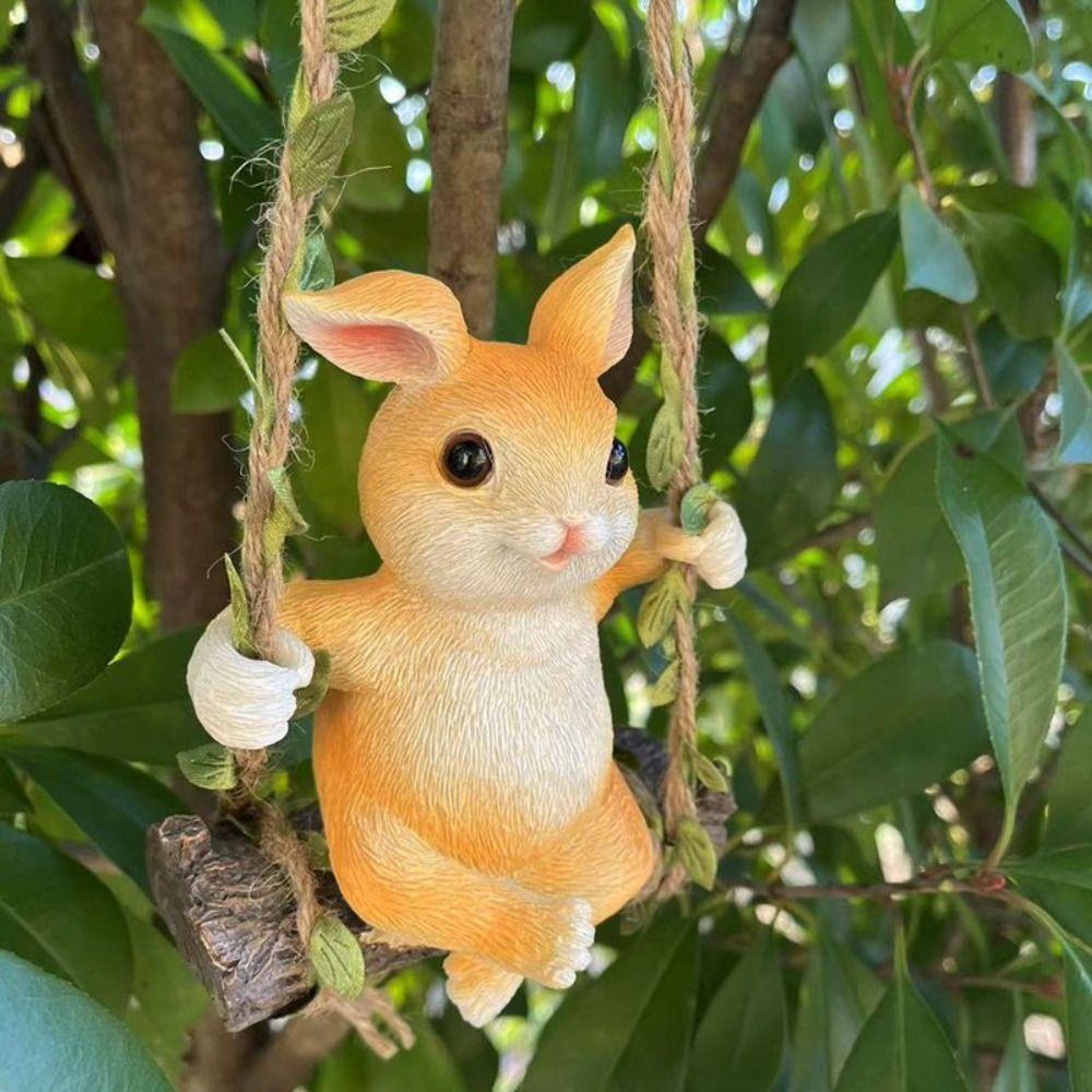 Garden Decoration Hanging Pendant Outdoor Courtyard Mini Animals Figurine Cute Rabbit Swinging