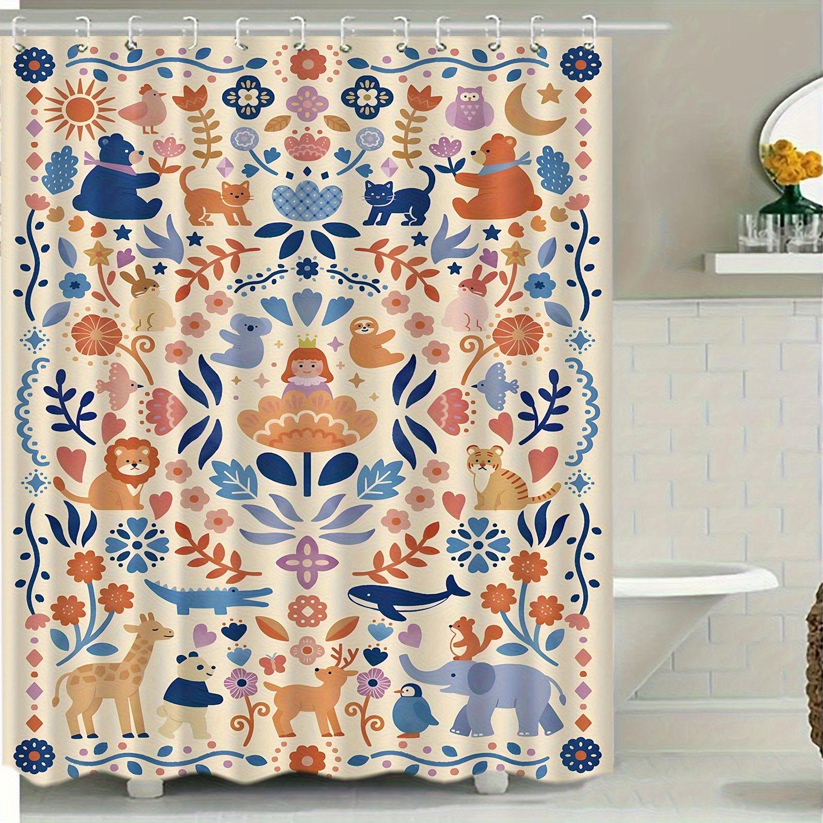 

1pc, Simple, Patterned Shower Curtain- Elegant Natural Design, Suitable for Various Scenes, Including 12 Hooks, Polyester Fabric 90x180cm35x71in