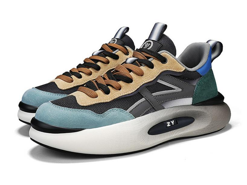 Men's Retro Genuine Leather Sneakers - Thick Sole, Breathable Mesh, All-Season Casual Fashion Shoes