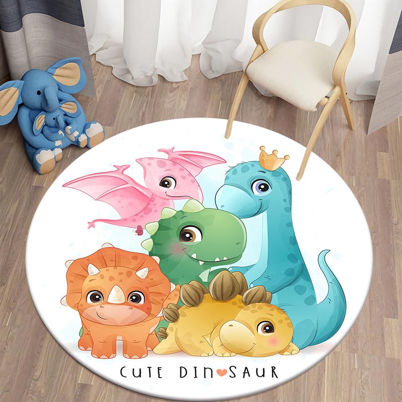 Round Cartoon Dinosaur Floor Mat Living Room Kitchen Bedroom Carpet Kids Room Decoration Home Decor