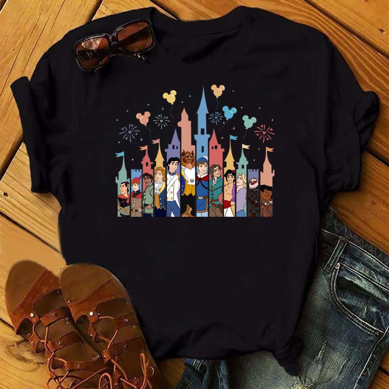 Funny Summer Disney Villains Printed Women T Shirts Round Neck Y2k Clothes Cartoon Graphic T Shirts 90s Female Tops Tees