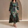 Women S Long Sleeve Round Neck Midi Dress Gradient Print Plus Size Elegant