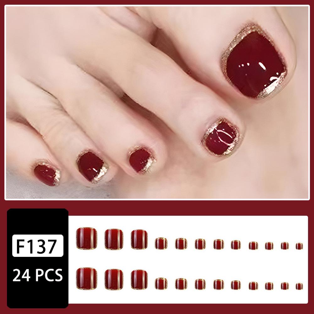 Burgundy Glitter Press-on Short Toenails – Finished Nail Art