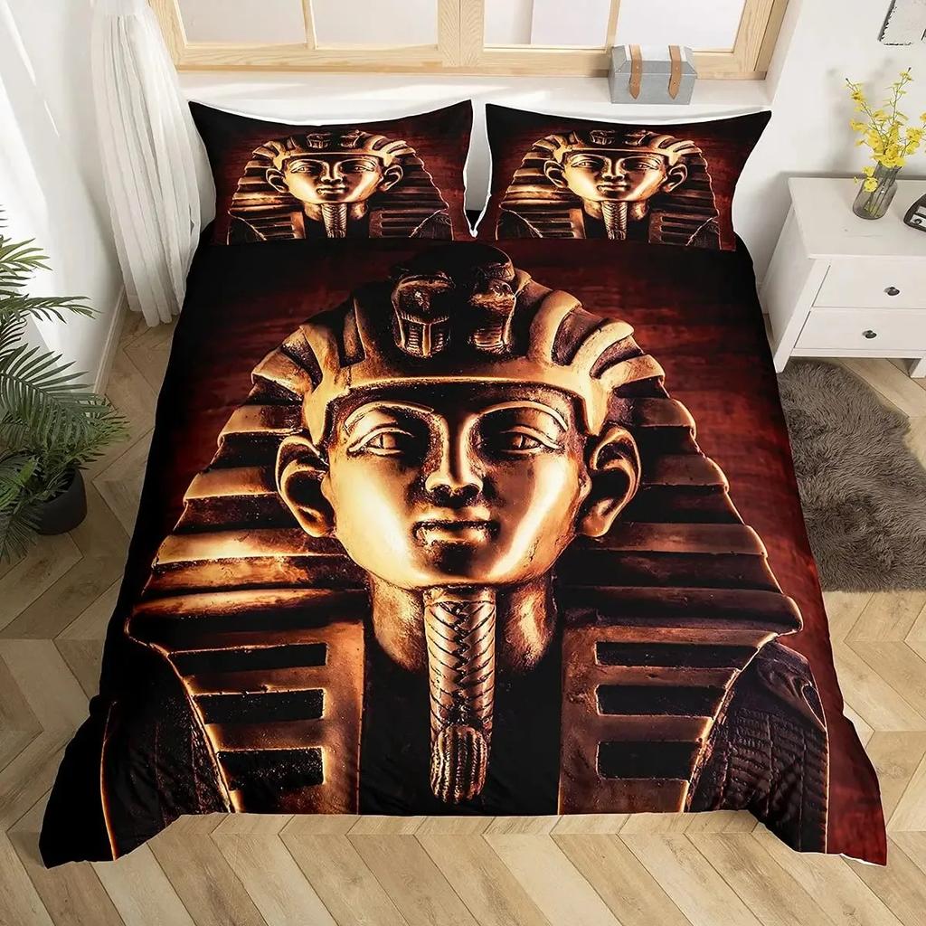 Cleopatra Bedding Sets King Size Ancient Egyptian Pattern Duvet Cover Set Mummy Exotic Tribe Style Comforter Cover Quilt Cover