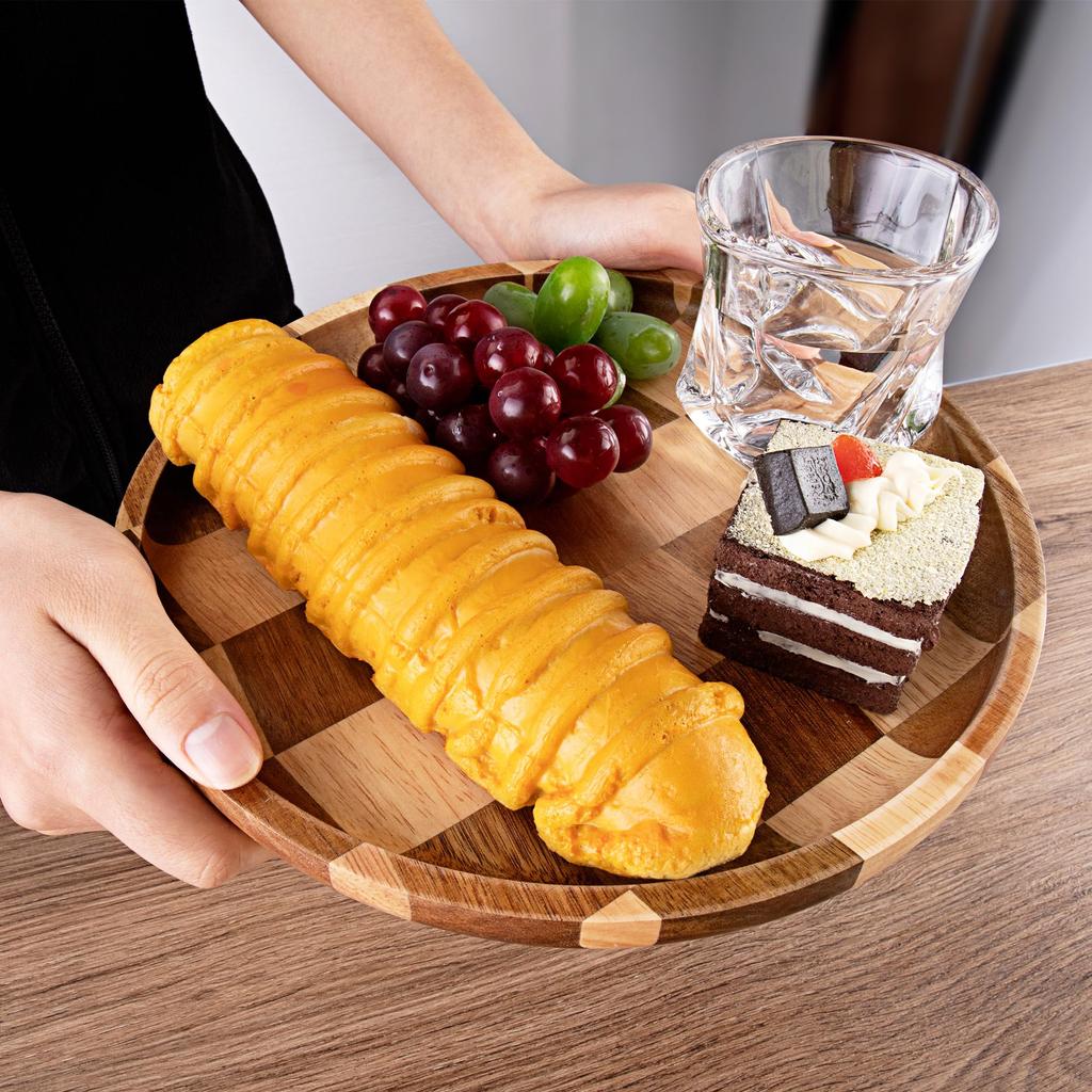 TJ POP Round Acacia Natural Wood Set of cutting tray with lacquer Suitable for direct food Perfect for everyday use and commercial Easy to Tray,