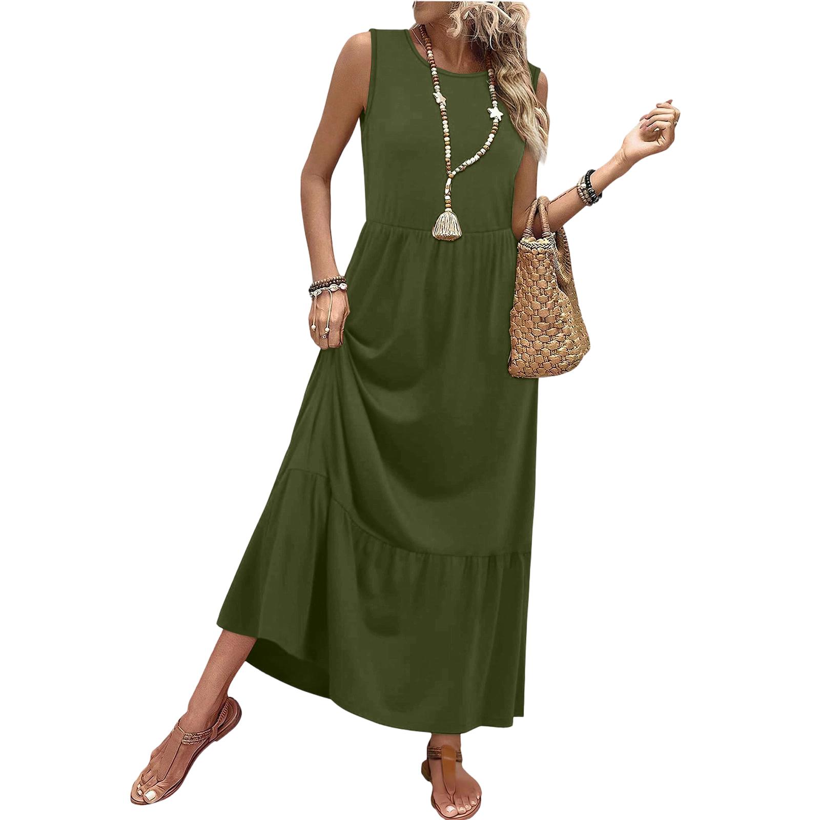 Women s Loose-Fit Casual Sleeveless A-Line Dress L