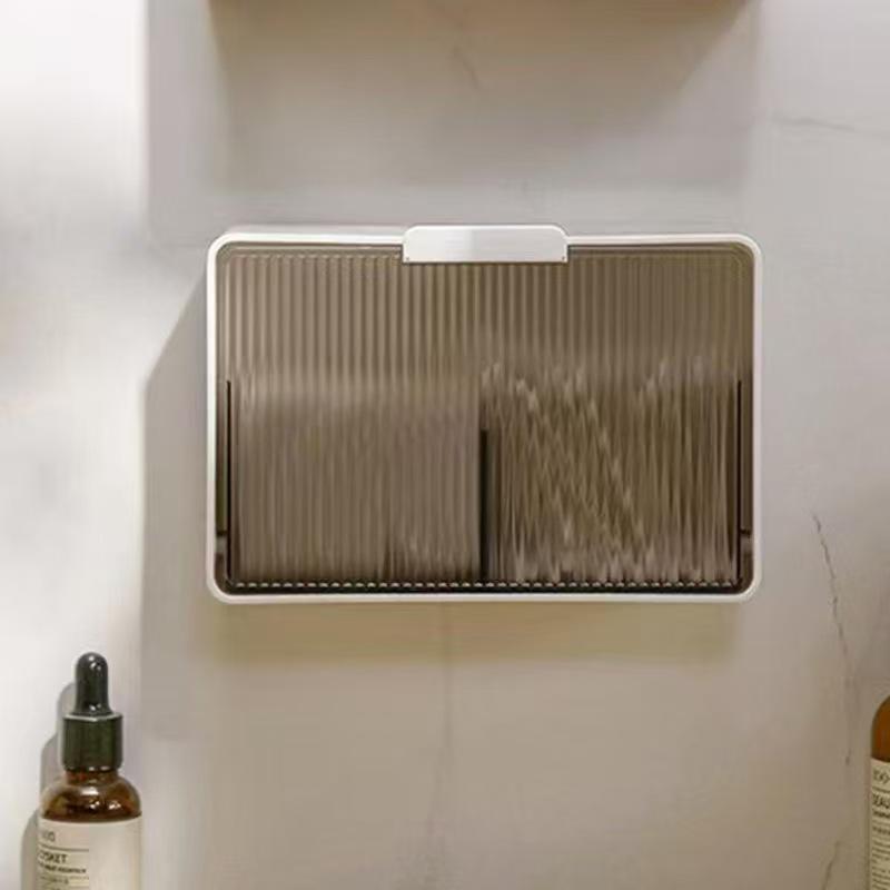 Wall-Mounted ABS Bathroom Mirror Cabinet with Cotton Pad Storage