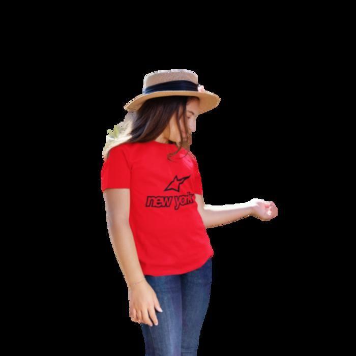 New York Red Star Print T-Shirt - - Red