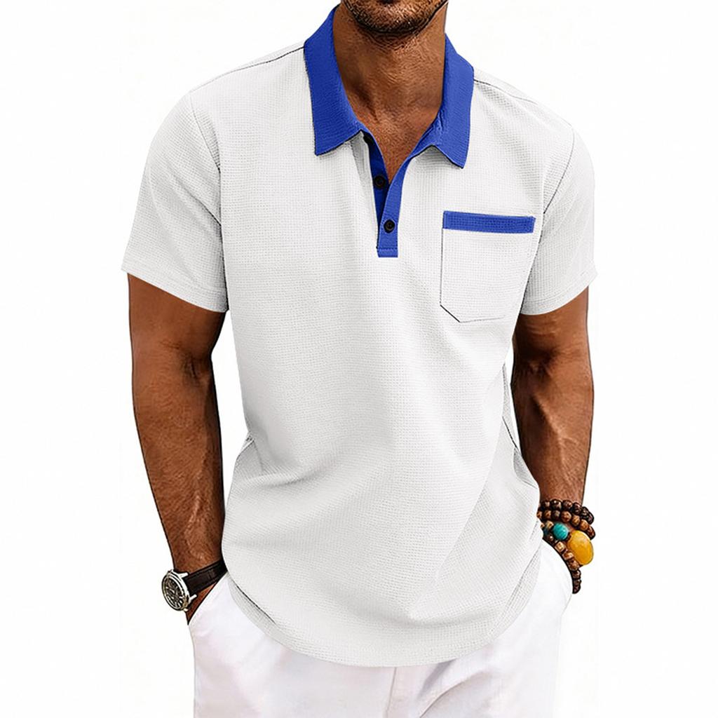 Men's Loose Shirt Matching Pockets Business- Collar Short-sleeved Shirt