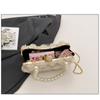 Wedding Evening Clutch Romantic Metal Chain Crossbody Bag Pearl Handle Clutch Elegant Lace Flower Evening Bag For Wedding
