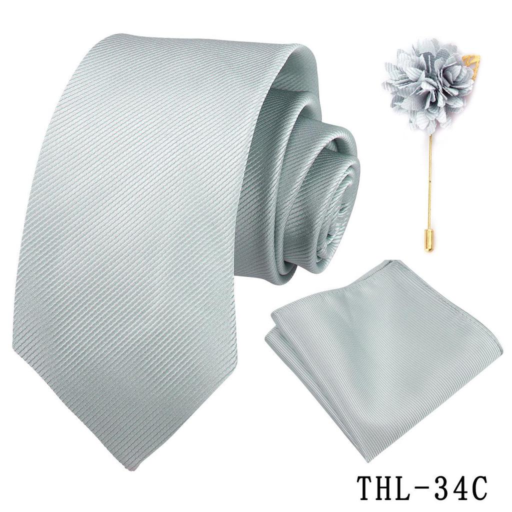 Men's Wine Red Striped Tie, Pocket Square & Brooch Set for Weddings & Banquets