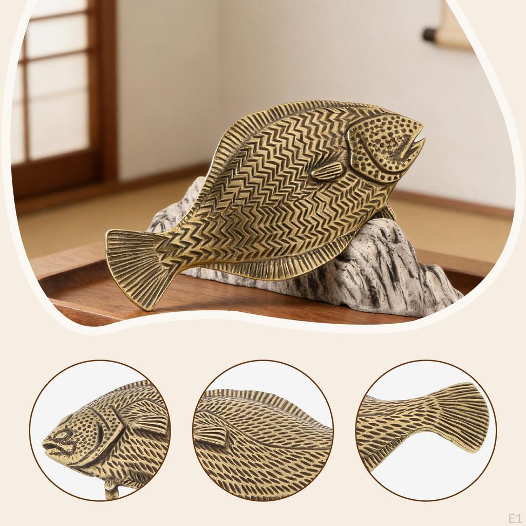 Halibut Miniature Statue Ornament Collection Table Centerpiece Brass Figurine Retro for Tabletop