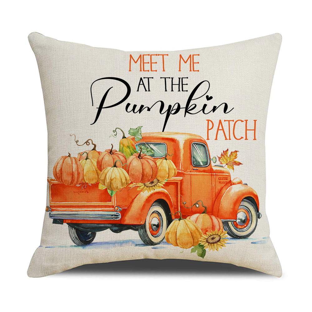 New Autumn Throw Pillow Cover Pumpkin Truck Thanksgiving Cushion Linen Digital Print Holiday Dress Up Cushion
