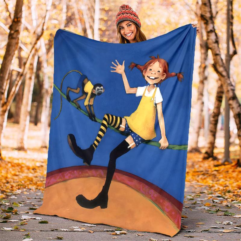 Coperta in Flanella di Pippi Calzelunghe Morbida Calda per Tutte le Stagioni, Design per Campeggio, Viaggio in Auto, Escursionismo Divano, Letto, Ufficio Regalo Perfetto per Feste