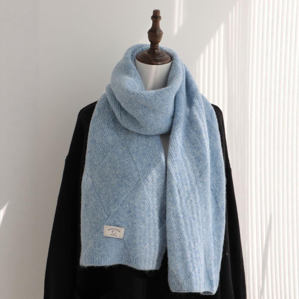 Cotton blended knitted scarf women's autumn and winter new white label soft waxy wool warm scarf shawl men