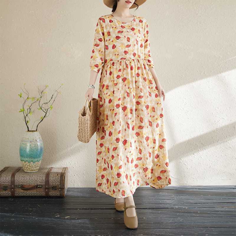 

Платье для отпуска женское лето 2025 новое для матери среднего возраста свободное тонкое с темпераментом длинное длинное платье с большим подолом L