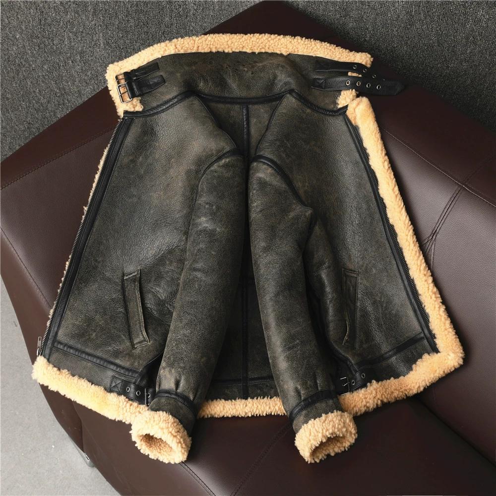 Thickened Lambswool Genuine Leather Fur Coat Men B3 Flight Jacket Large Size Warm Winter Outwear