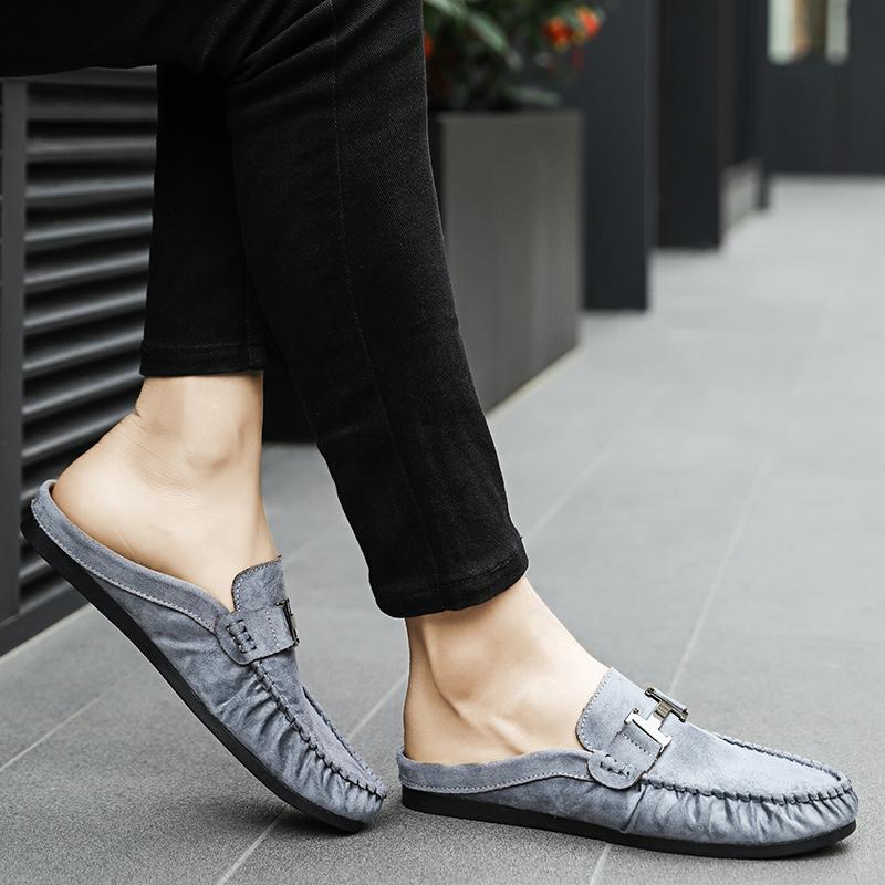 2025 New Men's Slippers Leather Summer Flat Bottom Outdoor Non Slip Comfortable Luxury Trendy Set Wearing Half Slippers 39-44