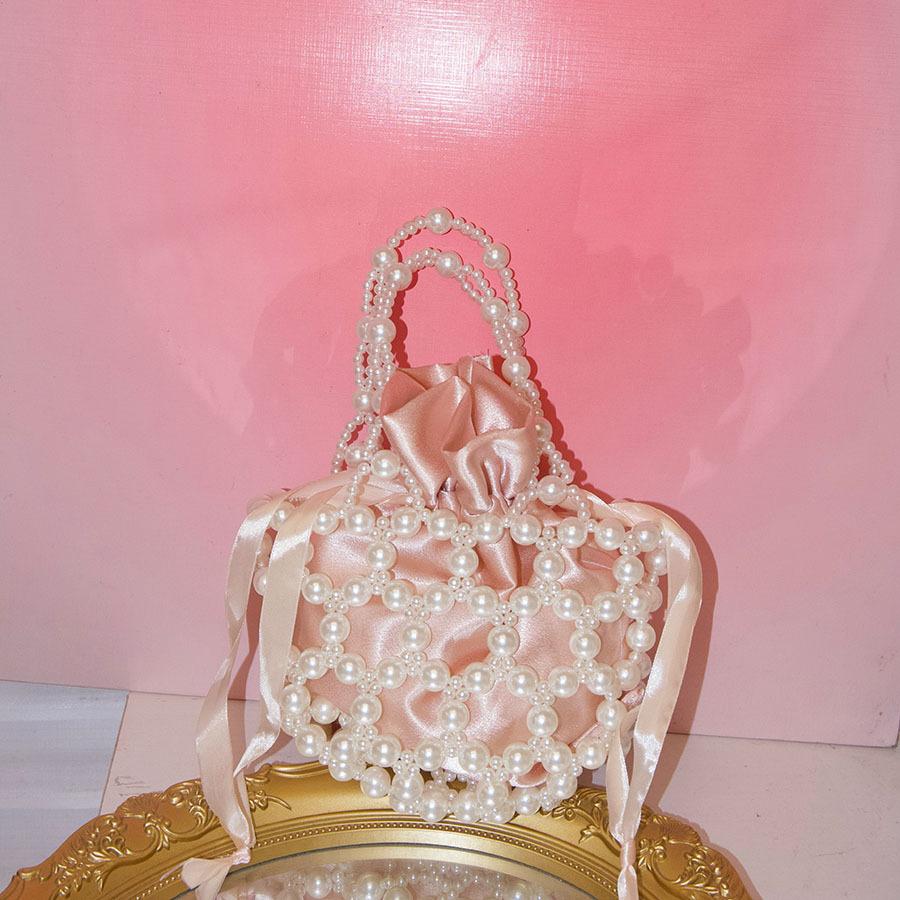 French temperament lady pearl handbag simple handmade beaded hollow messenger bag bucket small bag
