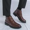 Brogue Martin Men's Autumn Pointed Toe High-Top Leather Chelsea Boots - European & American Mid-Calf Style