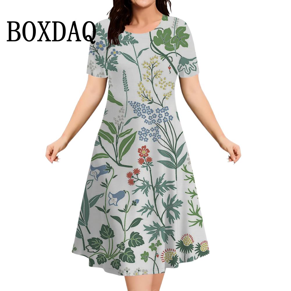 

Summer Women S Dresses 3D Plant Flowers Printed Short Sleeve Clothing Elegant Loose A-Line Dress Ladies Plus Size Dress 6XL