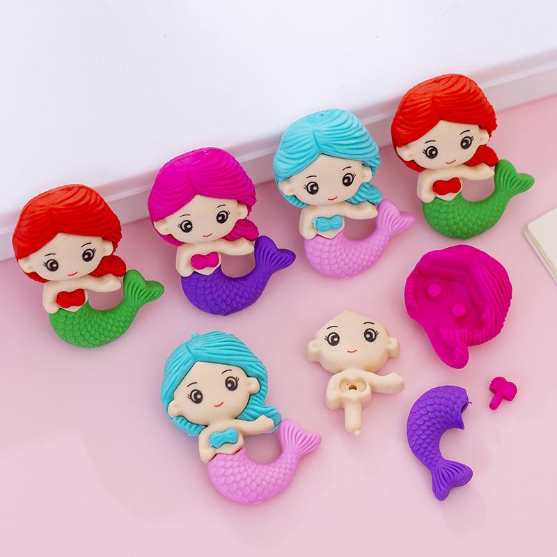 Kawai Stationery Mermaid Puzzle Assembled Eraser Student Sixty One Final Christmas Prize Gift Reward Office School Supplies