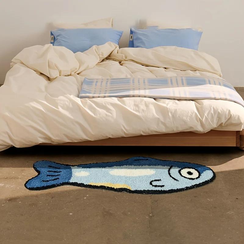 Cute Salted Fish Long Carpet 40x120cm, Living Room Area Floor Mat, Children's Bedroom Bedside Blanket, Home Decoration