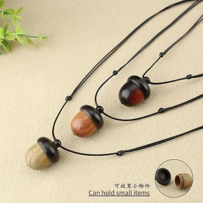 Ebony Acorn Wishing Bottle Jewelry Wishing Bottle Vintage Screwable Pendant Gawu Box Adjustable Necklace