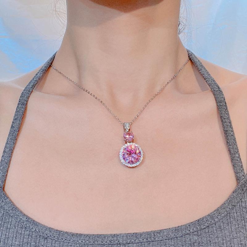 Trendy Pink Rhinestone Necklace Women's Temperament Elegant Necklace And Earrings Jewelry Gift