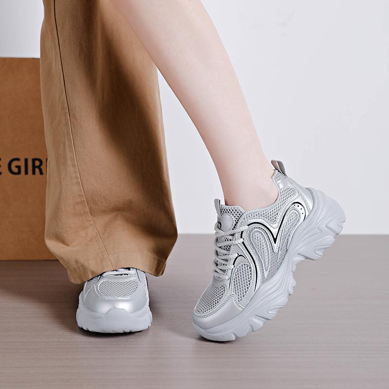 TUINANLE Black Women Platform Sneakers Breathable Lace Up Chunky Casual Comfort Walking Shoes