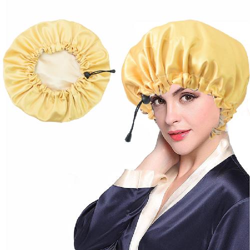 Doppellagige Nachtkappe, verbessert und verstellbar, für Frauen, geölte Duschhaube, weiche Seide, doppelt verwendbar, Badekappe, Chemotherapie-Kappe, Nachtkappe