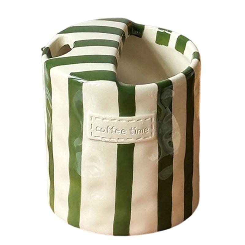 Artystyczny Retro Pasiasty Ceramiczny Kubek do Kawy Ręczny Kubek z Pokrywką do Picia na Mleko Sok do Domu Biura Naczynia do Picia Prezent