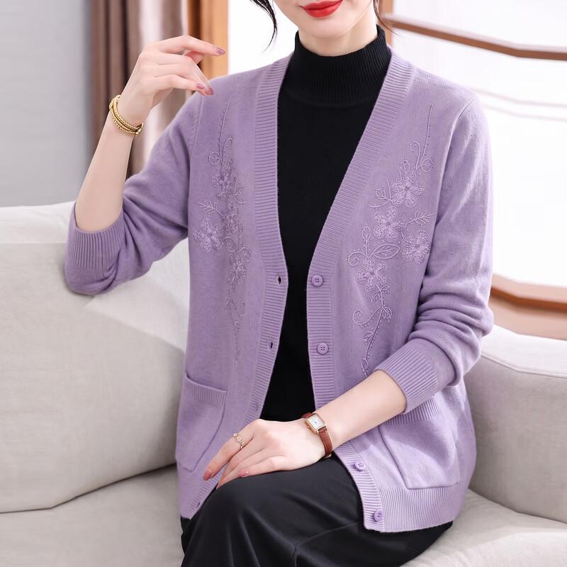 Hengyuanxiang Women's Floral V-Neck Knitted Cardigan