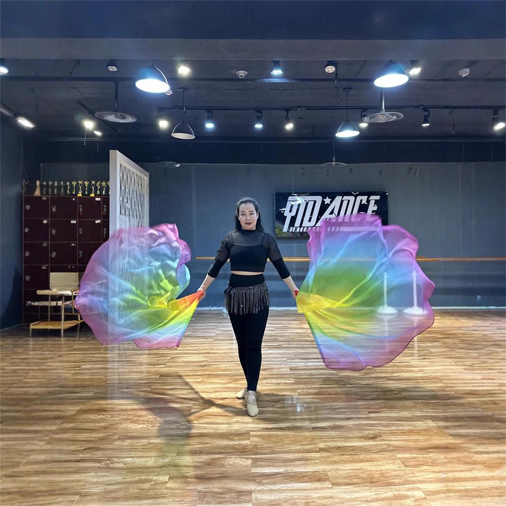 Chiffons Gradients Colorful Half Round Praise Worship Flag with Flexible Rod for Fashionable Women and Dance Enthusiasts