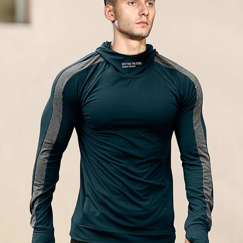 

Мужская спортивная футболка с капюшоном, быстросохнущая, дышащая, прохладная, облегающая, для фитнеса на открытом воздухе, с длинным рукавом XXL темно-зеленого