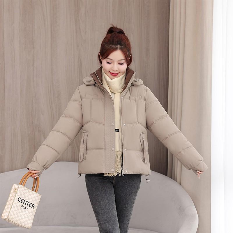 Womens Short Puffer Coat Slim Fit Winter Warm Jacket Solid Color Hooded Casual Outerwear